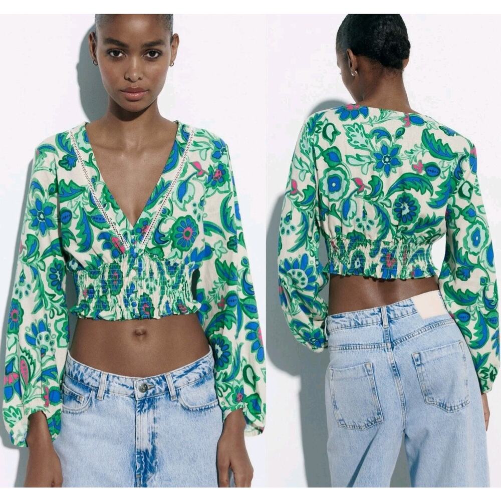 Zara Floral.V Neck Top S